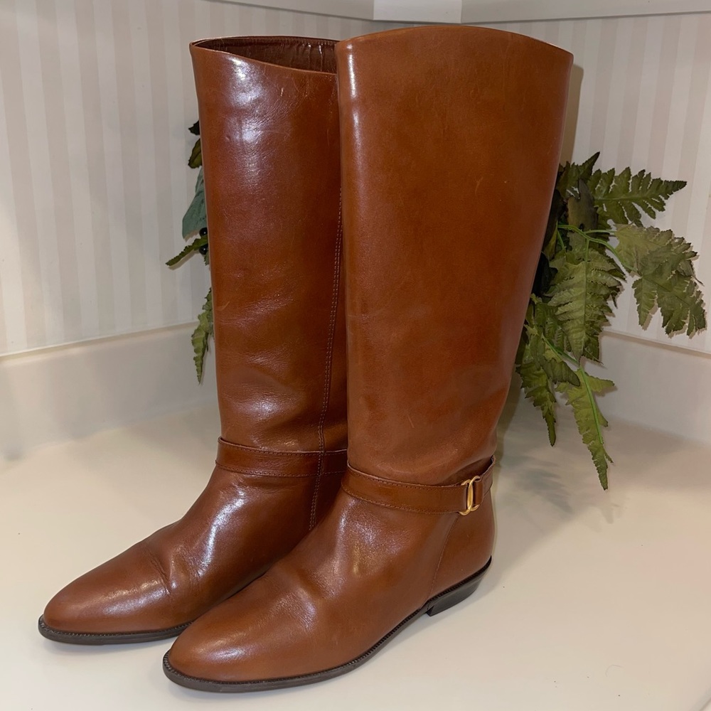 Etienne Aigner Shelby Tall Brown Leather Riding Boots Size 6.5